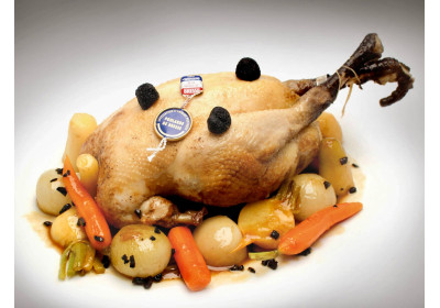 Pollos de Bresse con los colores de Francia