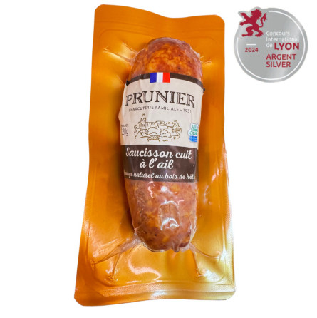 Saucisson à l'ail droit fumé boyau naturel LPF s/ vide 220g MAISON PRUNIER - 1